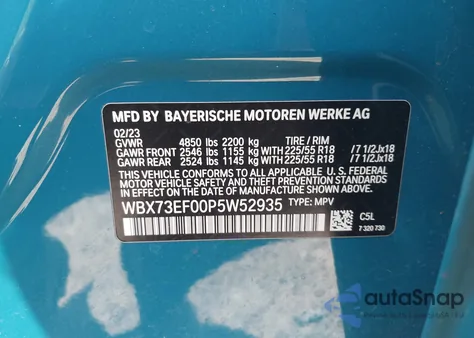 2023 BMW X1 xDrive28I из США, поврежденный, VIN WBX73EF00P5W52935